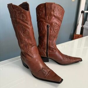 Brown Leather Western Knee-High Boots | Made in Brazil | Women's 40M